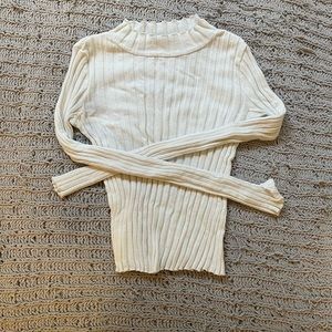 Zara Cream Wide Ribbed Mock Neck Long Sleeve Top